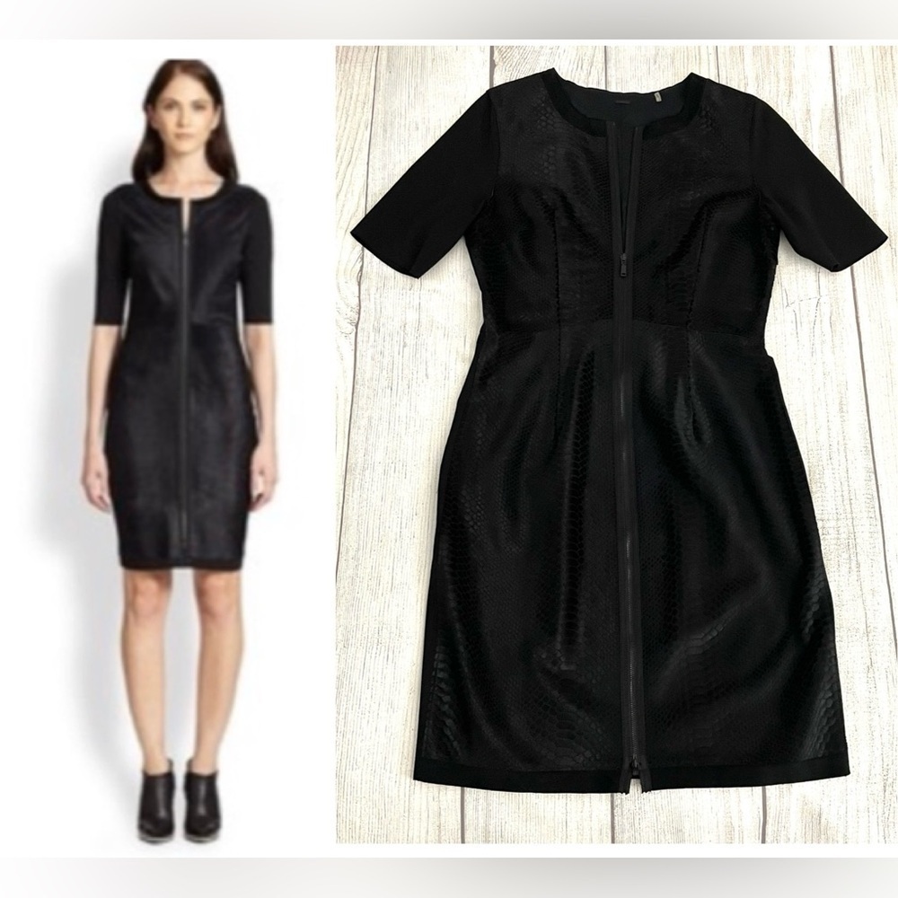 ELIE TAHARI Women’s Elegant Luxury Calf Hair Dress Black Front Zipper Size 12